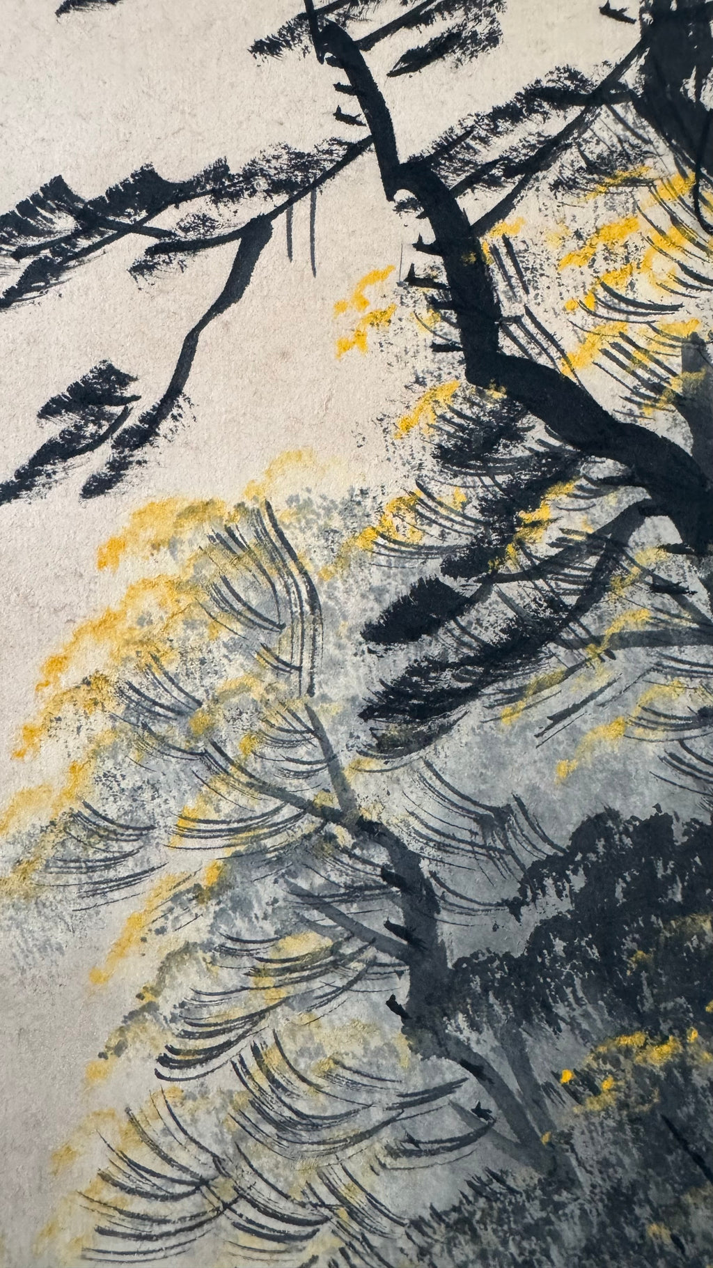 Vintage Japanese Kakemono Sumi-e Landscape Scroll with Figure & Horse – Hand Painted Ink on Paper, Porcelain Roller