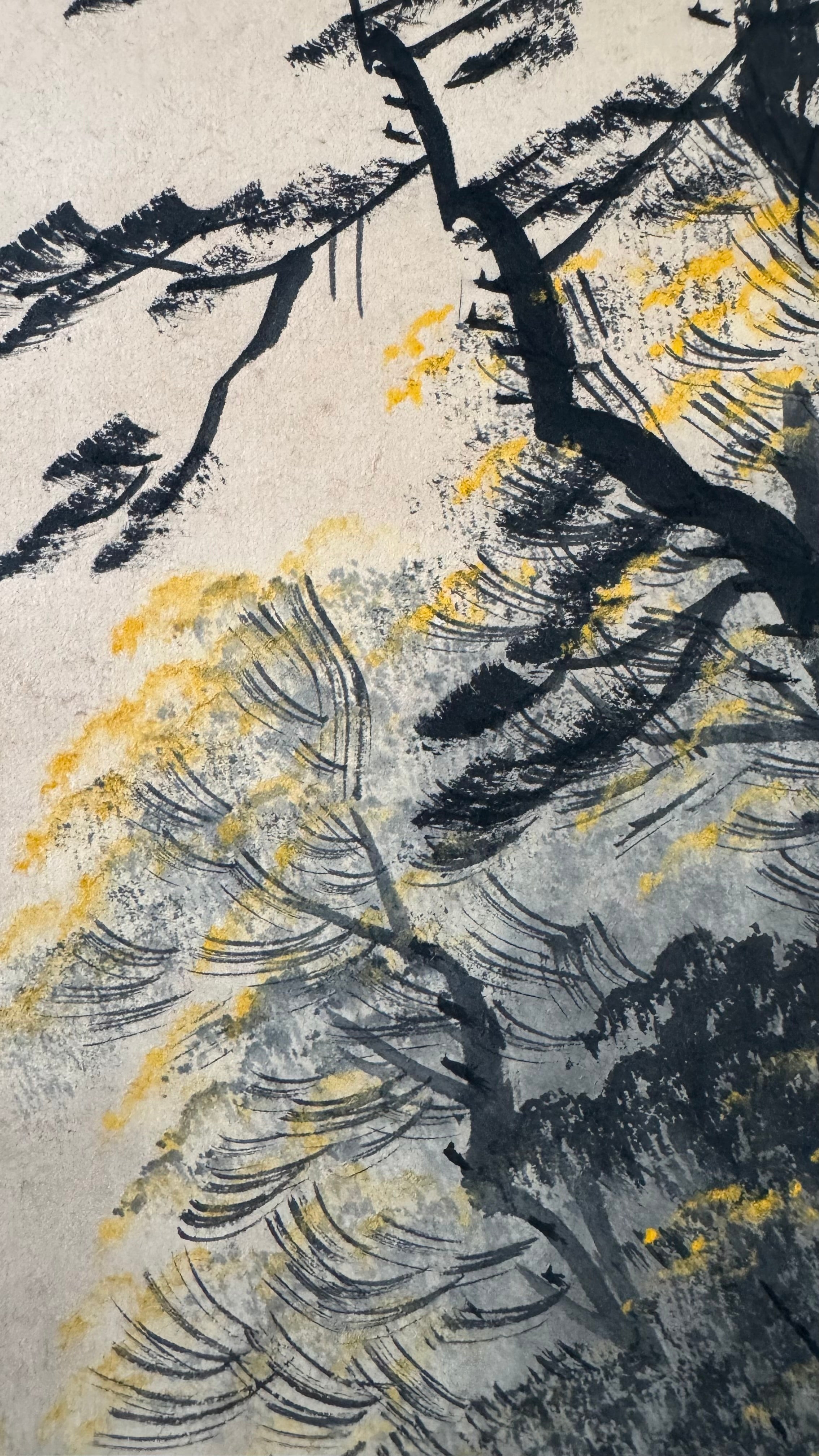 Vintage Japanese Kakemono Sumi-e Landscape Scroll with Figure & Horse – Hand Painted Ink on Paper, Porcelain Roller