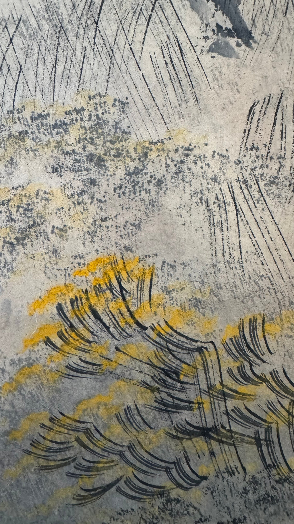 Vintage Japanese Kakemono Sumi-e Landscape Scroll with Figure & Horse – Hand Painted Ink on Paper, Porcelain Roller