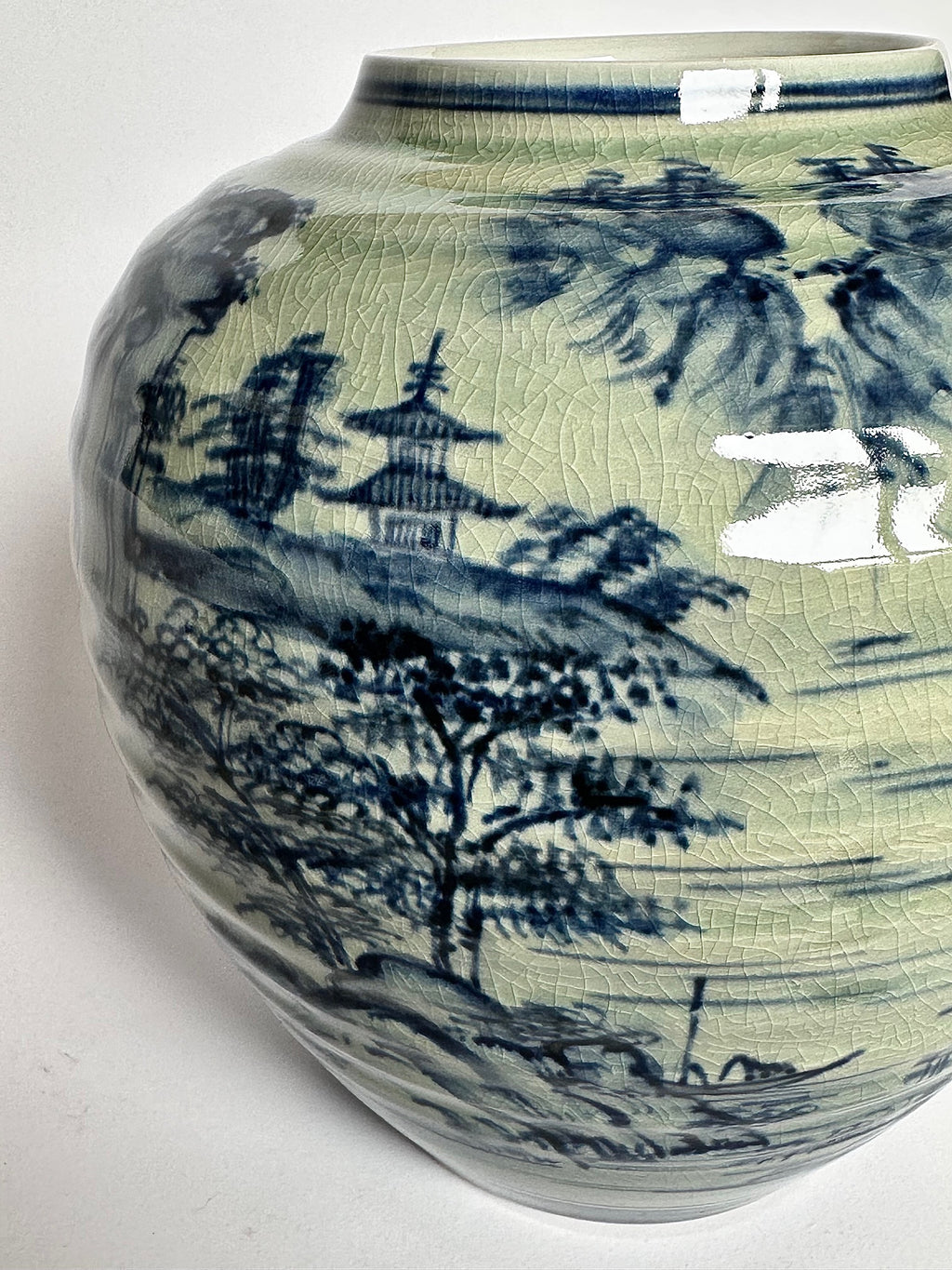 Kutani Blue & White Landscape Vase | Japanese Porcelain Art | Hand-Painted Scenic Kutani Ware