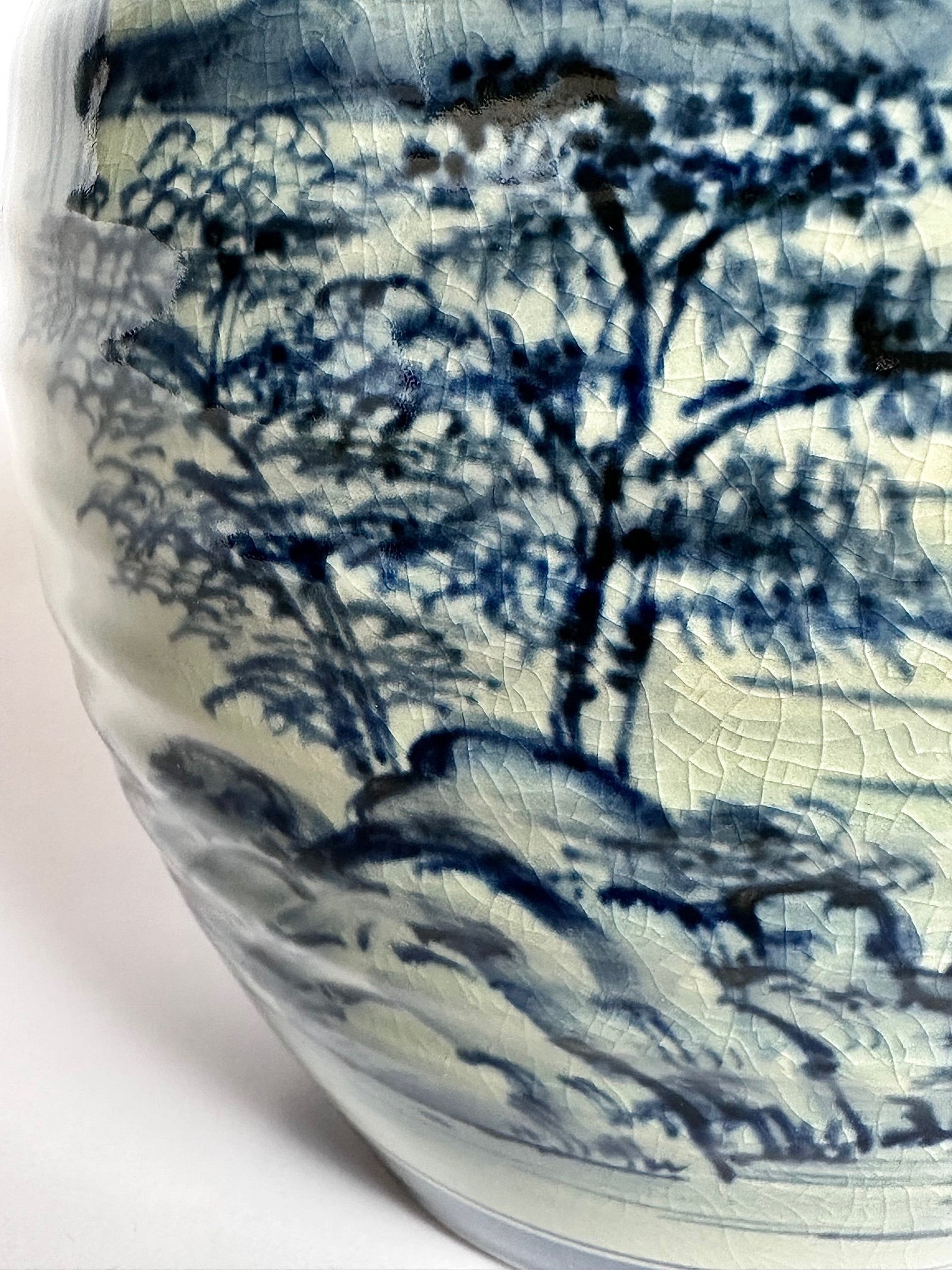 Kutani Blue & White Landscape Vase | Japanese Porcelain Art | Hand-Painted Scenic Kutani Ware