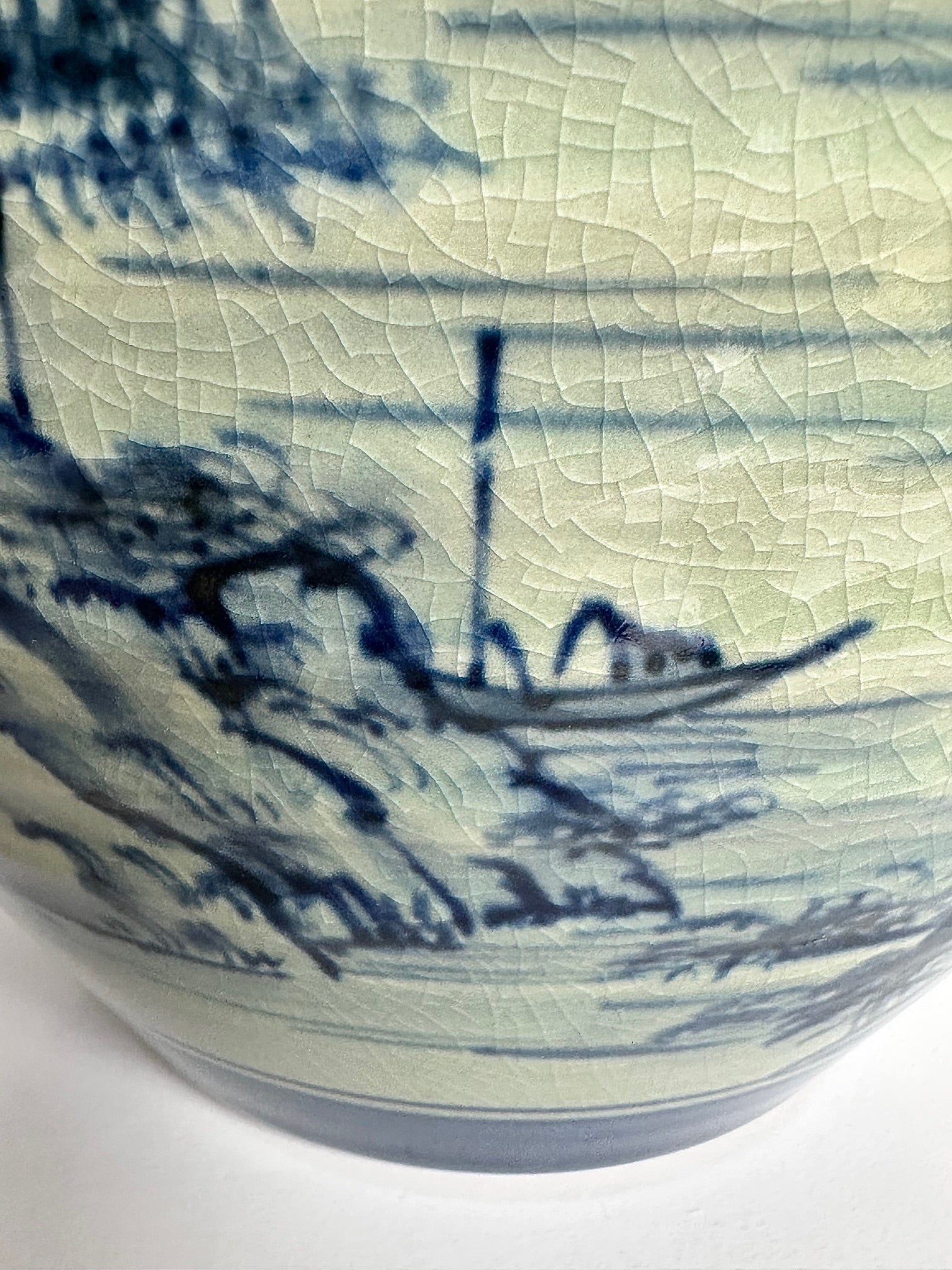 Kutani Blue & White Landscape Vase | Japanese Porcelain Art | Hand-Painted Scenic Kutani Ware