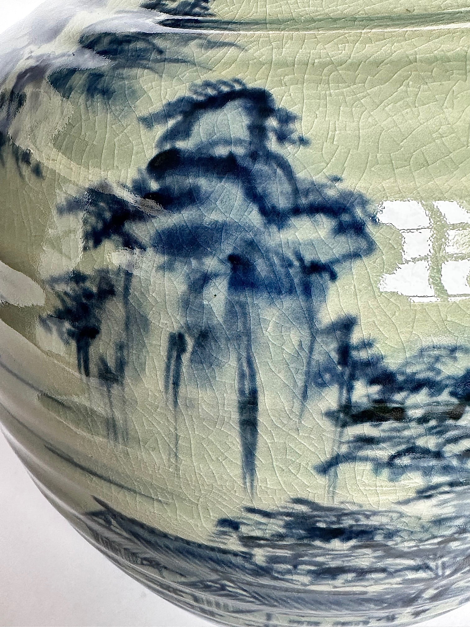 Kutani Blue & White Landscape Vase | Japanese Porcelain Art | Hand-Painted Scenic Kutani Ware