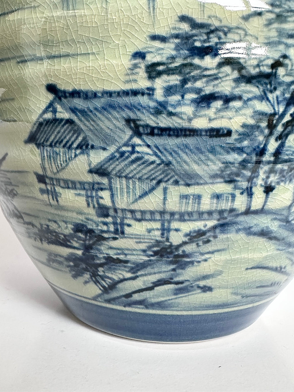 Kutani Blue & White Landscape Vase | Japanese Porcelain Art | Hand-Painted Scenic Kutani Ware
