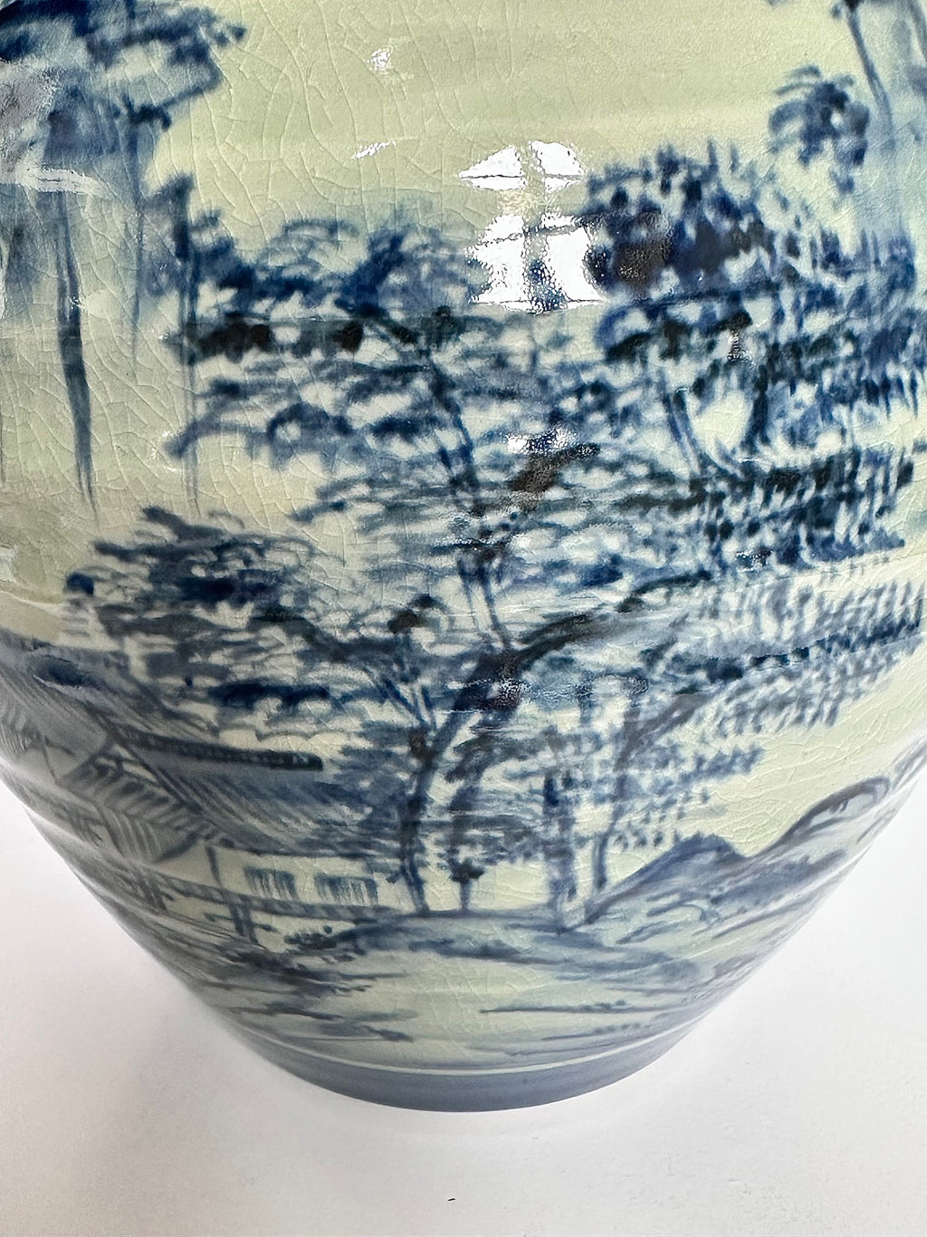 Kutani Blue & White Landscape Vase | Japanese Porcelain Art | Hand-Painted Scenic Kutani Ware
