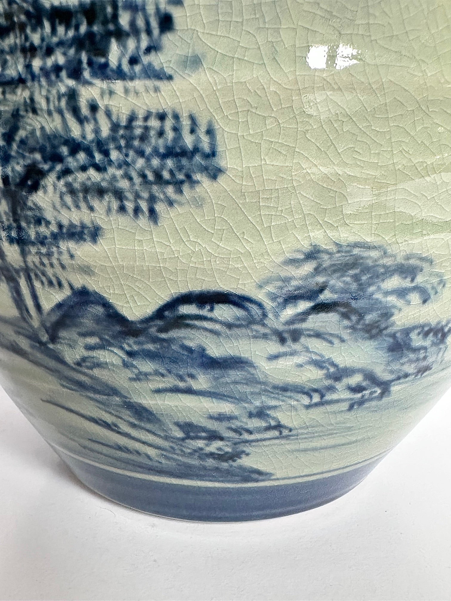 Kutani Blue & White Landscape Vase | Japanese Porcelain Art | Hand-Painted Scenic Kutani Ware