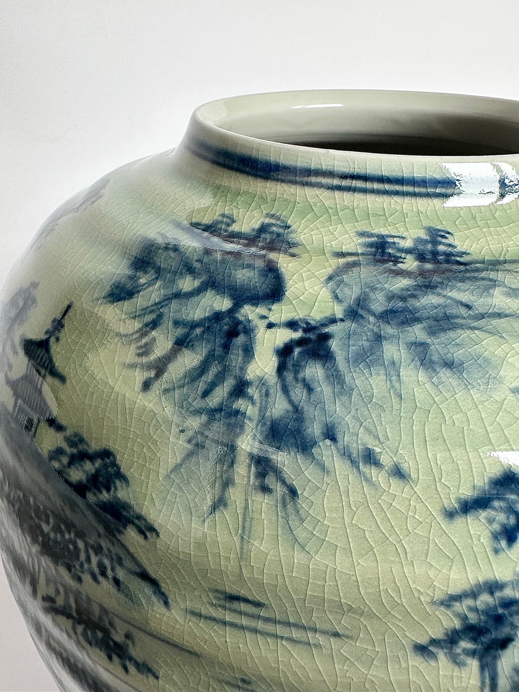 Kutani Blue & White Landscape Vase | Japanese Porcelain Art | Hand-Painted Scenic Kutani Ware