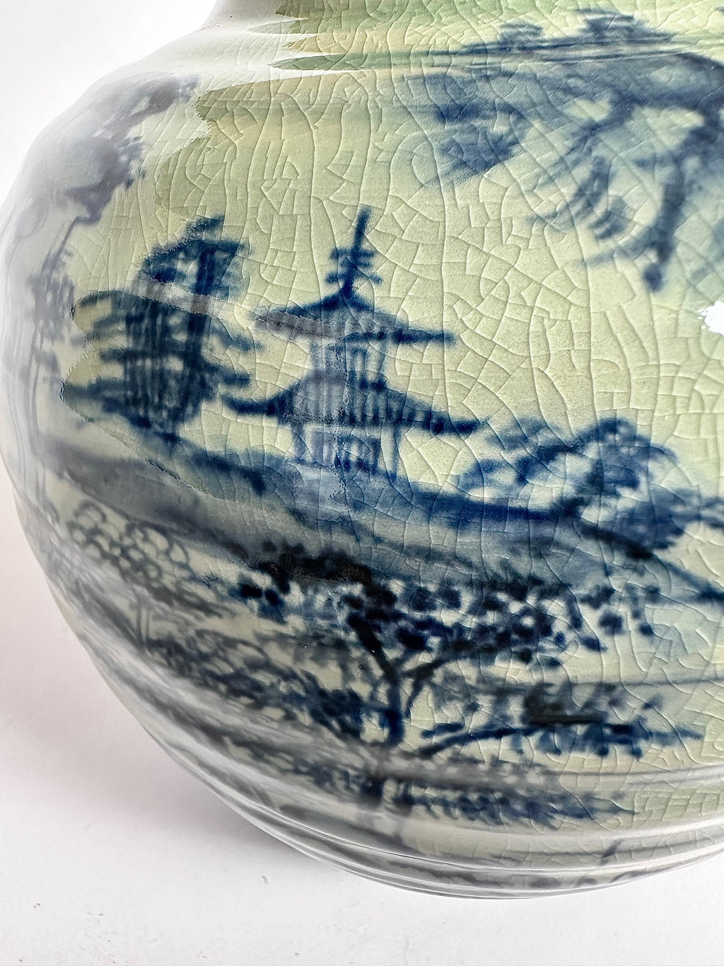 Kutani Blue & White Landscape Vase | Japanese Porcelain Art | Hand-Painted Scenic Kutani Ware