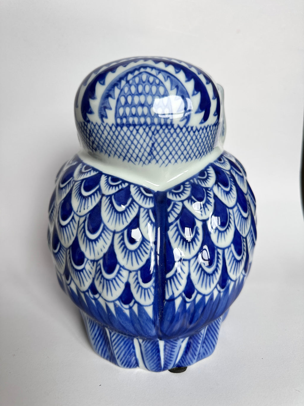 Japanese Blue & White Ceramic Owl Figurine “Fukurou” | Handcrafted Porcelain Art by Chikoyaki