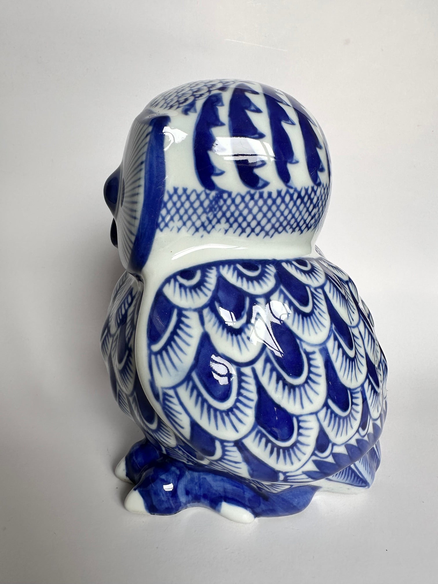Japanese Blue & White Ceramic Owl Figurine “Fukurou” | Handcrafted Porcelain Art by Chikoyaki