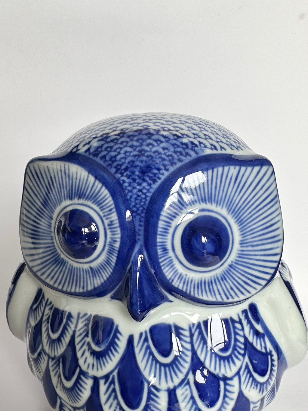 Japanese Blue & White Ceramic Owl Figurine “Fukurou” | Handcrafted Porcelain Art by Chikoyaki
