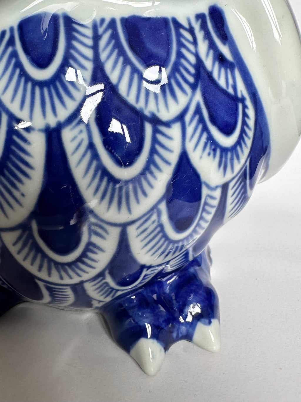 Japanese Blue & White Ceramic Owl Figurine “Fukurou” | Handcrafted Porcelain Art by Chikoyaki
