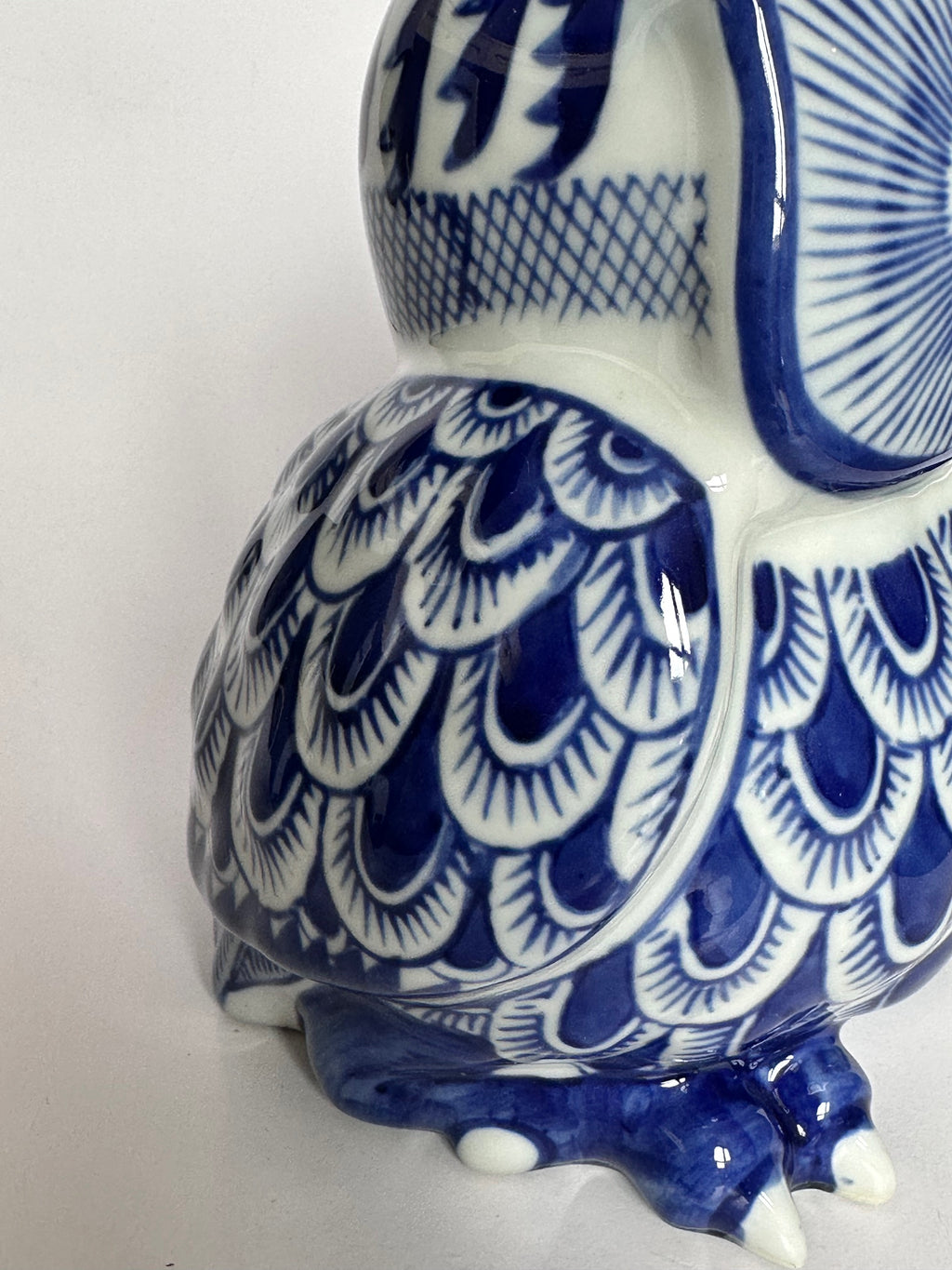 Japanese Blue & White Ceramic Owl Figurine “Fukurou” | Handcrafted Porcelain Art by Chikoyaki