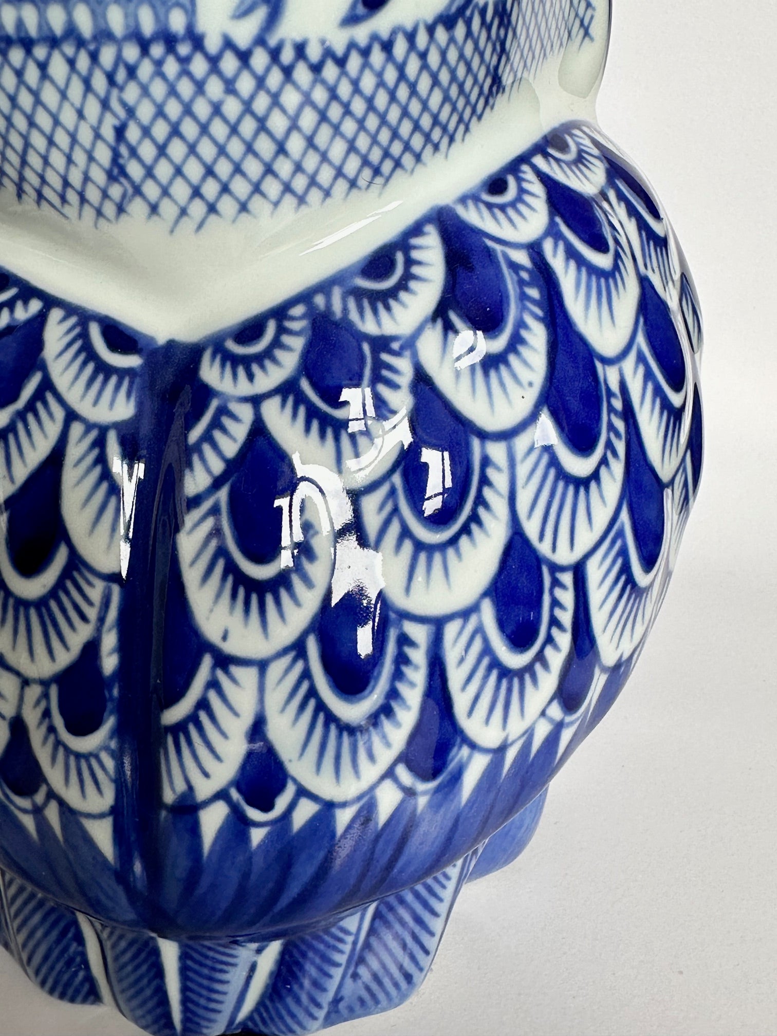 Japanese Blue & White Ceramic Owl Figurine “Fukurou” | Handcrafted Porcelain Art by Chikoyaki