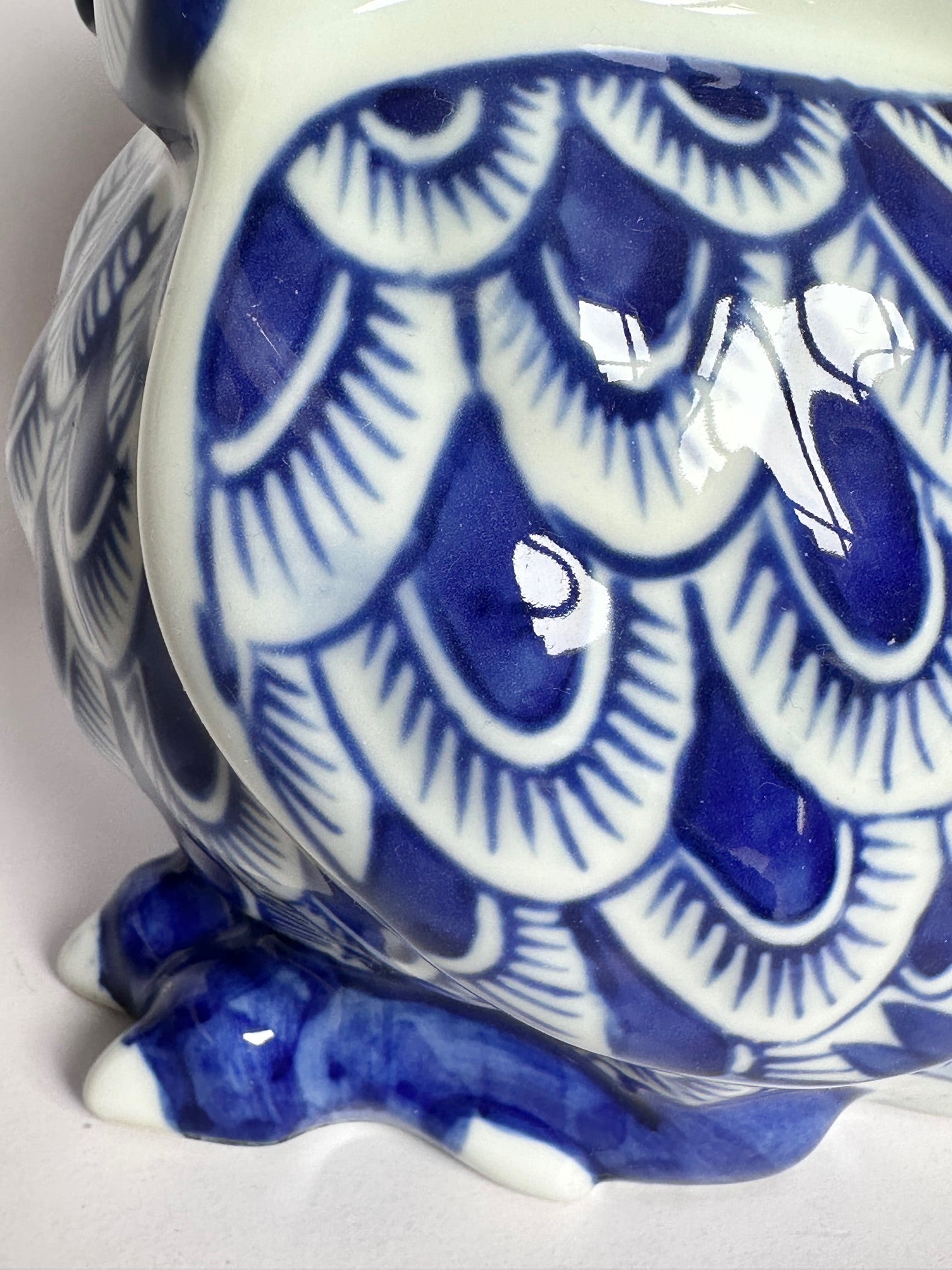 Japanese Blue & White Ceramic Owl Figurine “Fukurou” | Handcrafted Porcelain Art by Chikoyaki