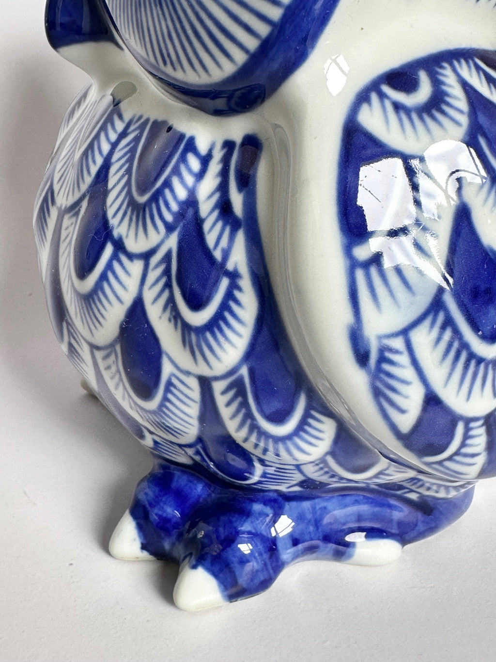Japanese Blue & White Ceramic Owl Figurine “Fukurou” | Handcrafted Porcelain Art by Chikoyaki
