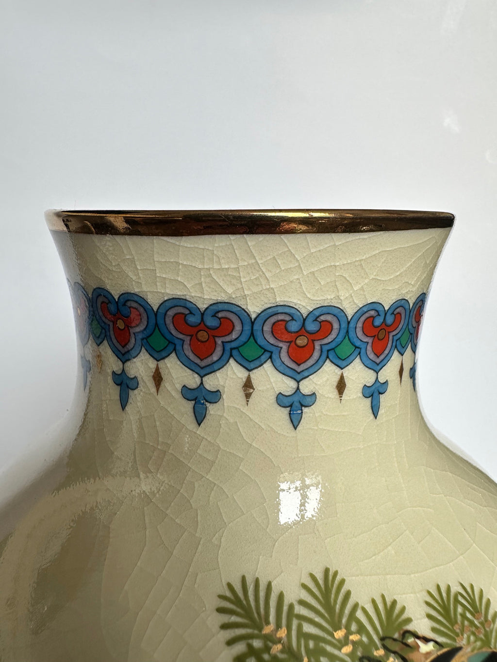 Japanese Satsuma Vase with Eagle & Pine Tree | Hand-Painted Crackle Glaze Art | Vintage Japanese Pottery