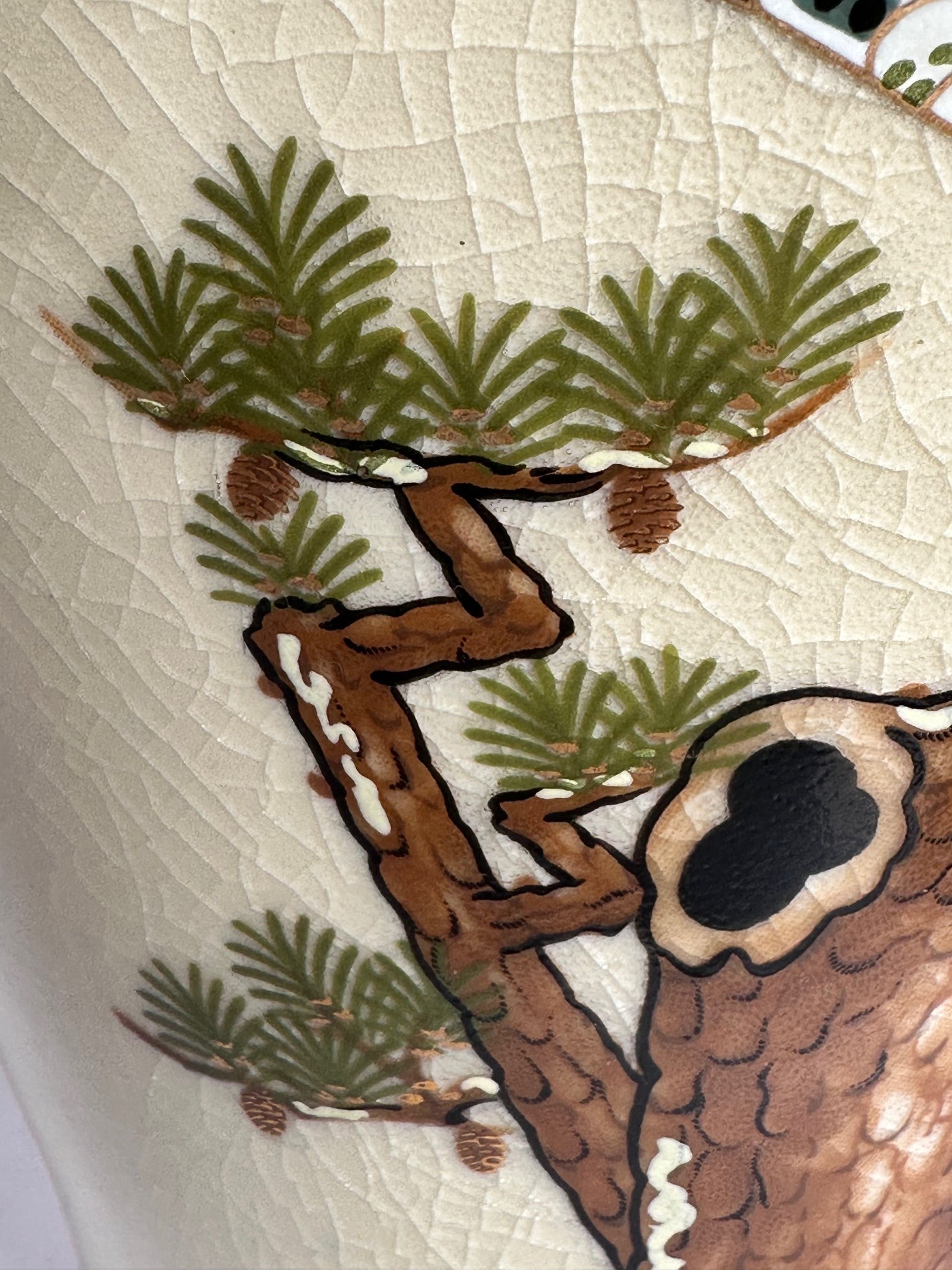 Japanese Satsuma Vase with Eagle & Pine Tree | Hand-Painted Crackle Glaze Art | Vintage Japanese Pottery