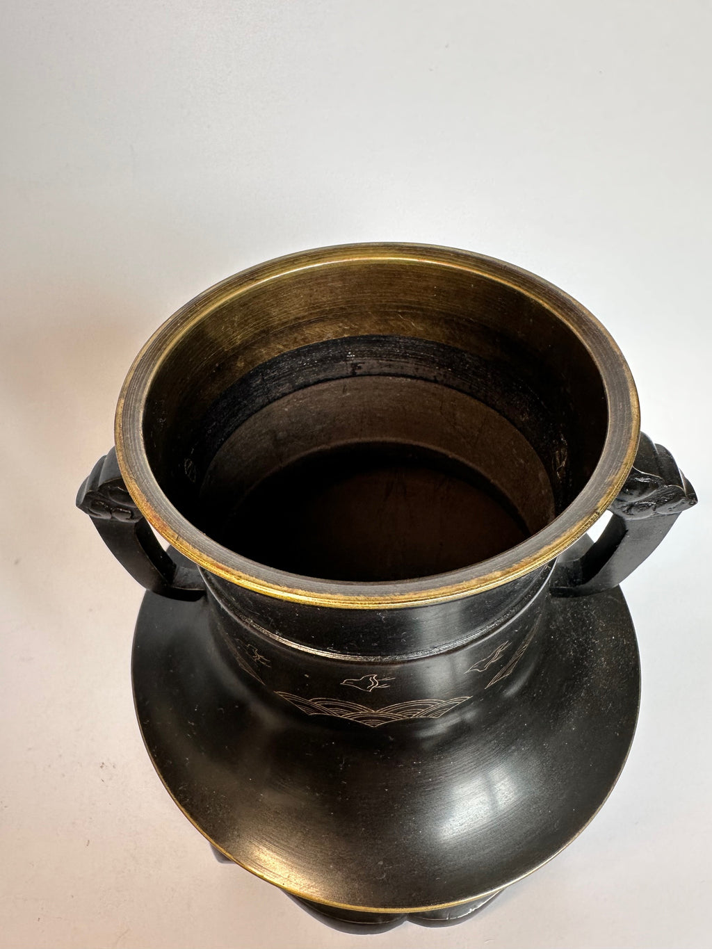 Vintage Japanese Bronze Ikebana Vase with Stand