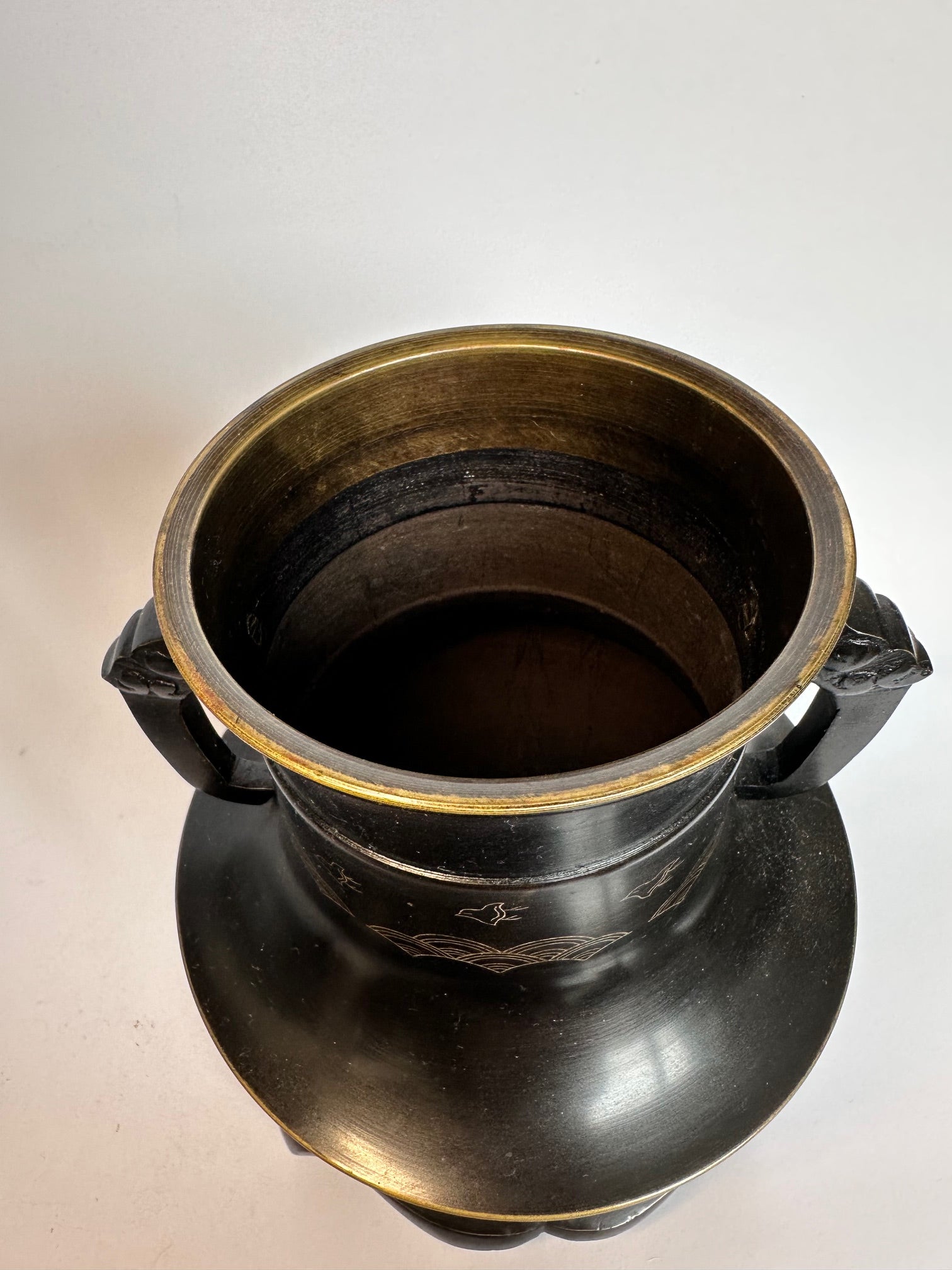 Vintage Japanese Bronze Ikebana Vase with Stand