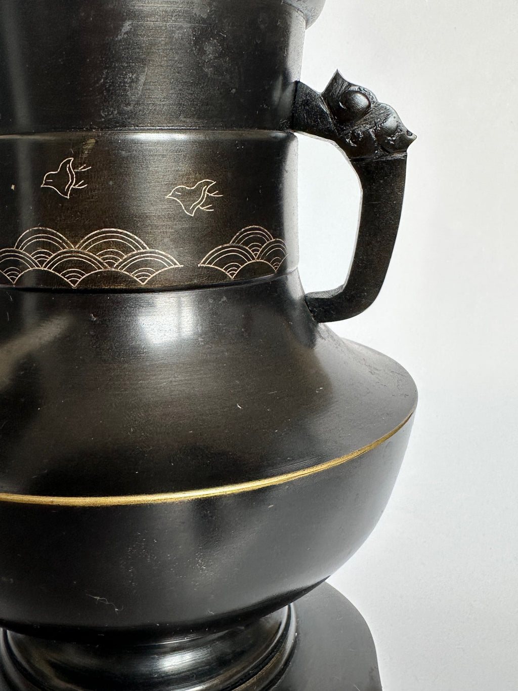 Vintage Japanese Bronze Ikebana Vase with Stand