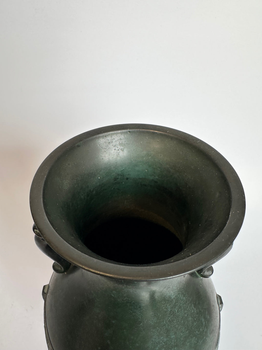 Vintage Japanese Bronze Vase – Verdigris Green Patina – Dragon Handle Amphora Vase