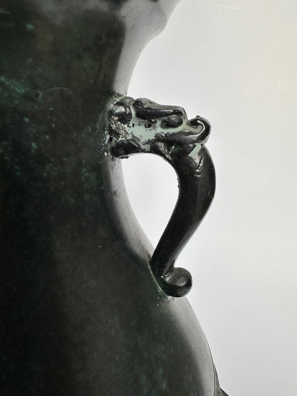 Vintage Japanese Bronze Vase – Verdigris Green Patina – Dragon Handle Amphora Vase