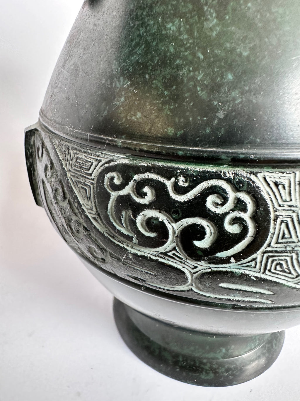 Vintage Japanese Bronze Vase – Verdigris Green Patina – Dragon Handle Amphora Vase