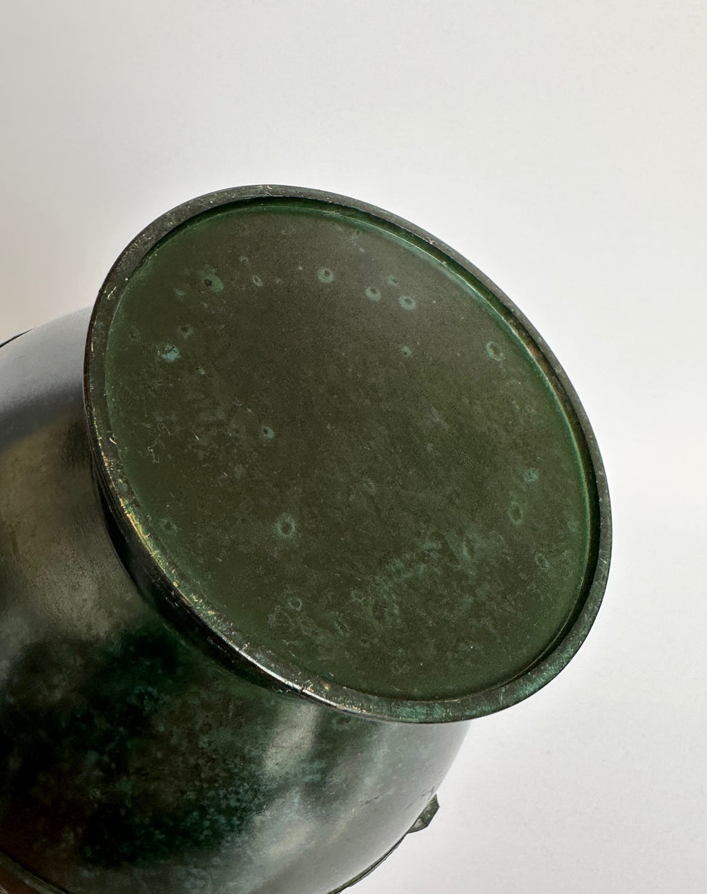 Vintage Japanese Bronze Vase – Verdigris Green Patina – Dragon Handle Amphora Vase