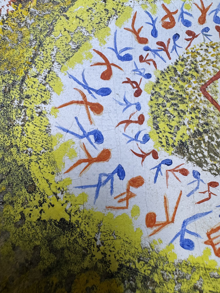 Vintage Japanese Abstract Painting 1969, Ashiya Artist Kako Yoshio, Acrylic on Canvas, Mandala Flower Composition, Titled Hana