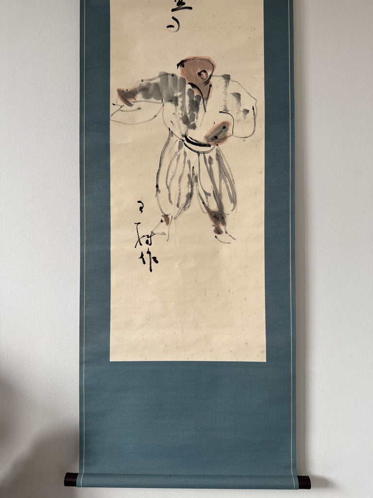Antique Japanese Ink Painting, Sumo Referee Gyoji, Loose Brush Figure Sketch with Calligraphy, Kokugikan Reference
