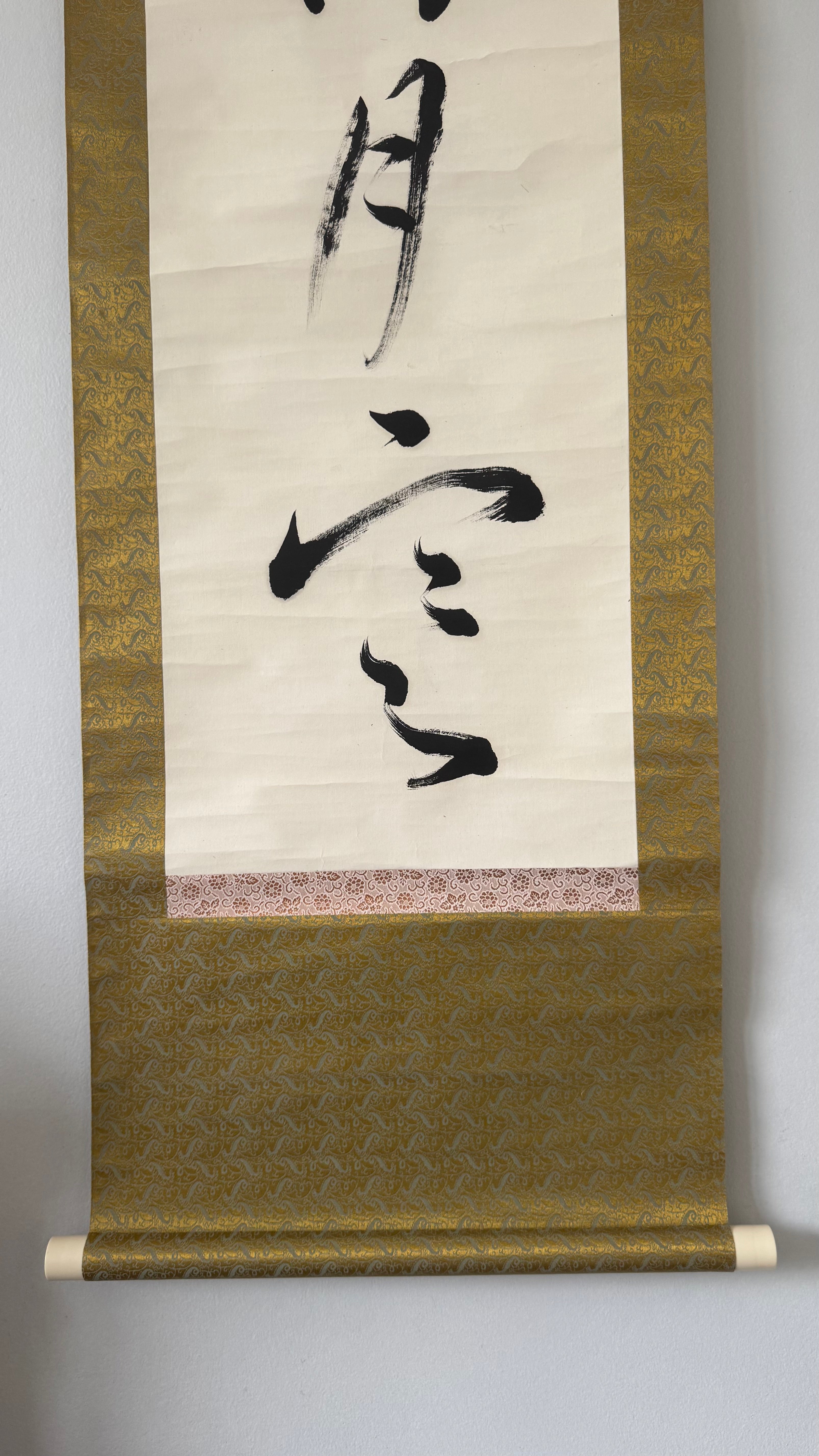 Vintage Japanese Hanging Scroll Kakemono Sosho Calligraphy Zen Mountain Moon Poem
