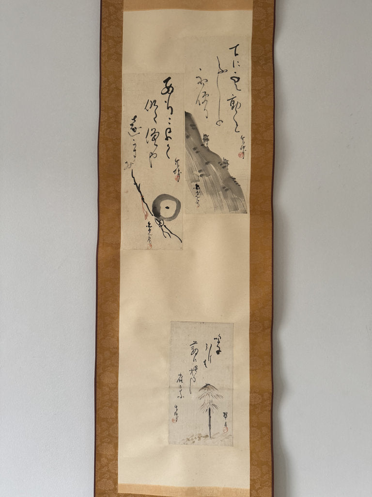 Vintage Japanese Haiga Kakemono Scroll Three Zen Haiku Ink Paintings