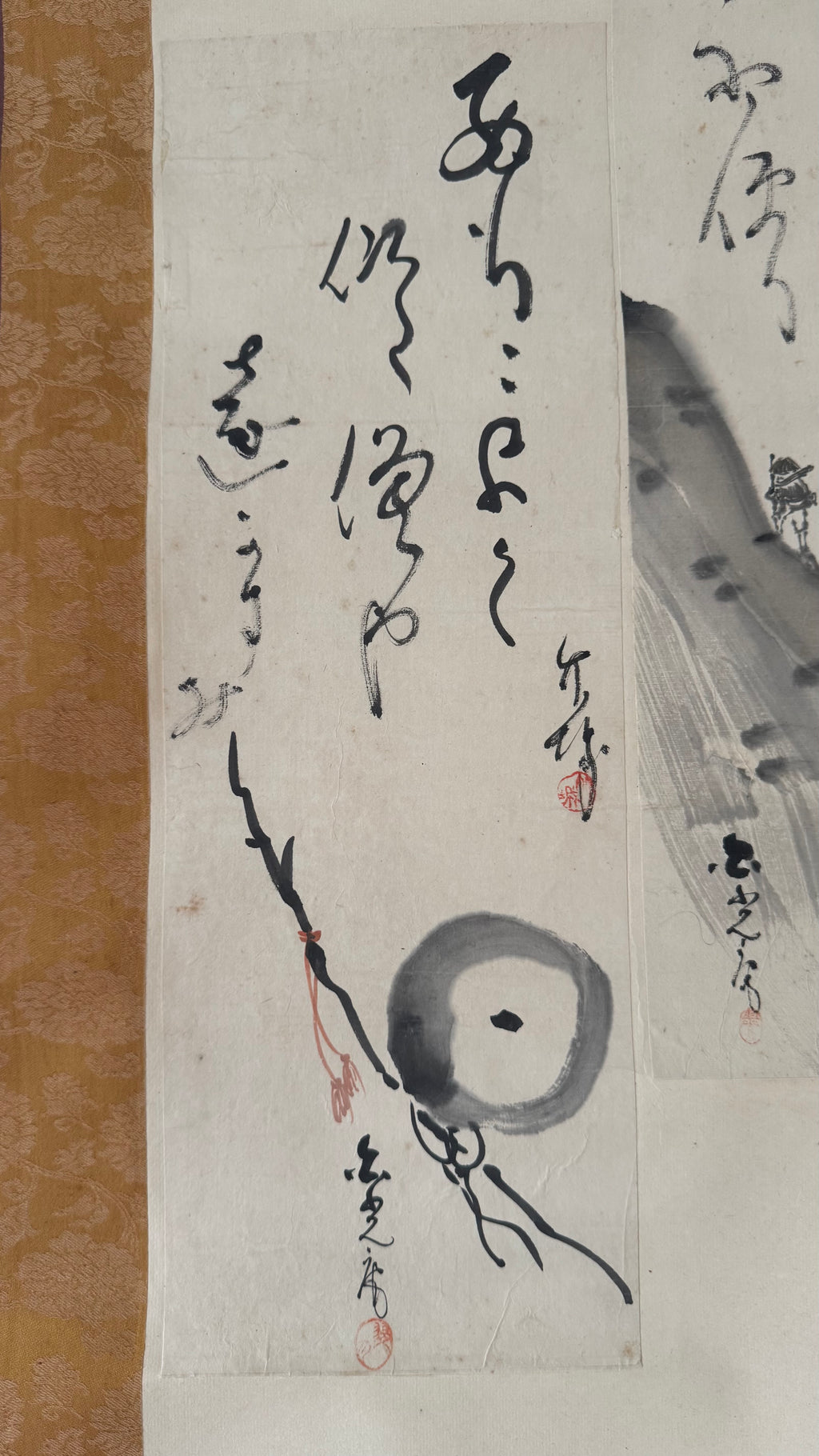 Vintage Japanese Haiga Kakemono Scroll Three Zen Haiku Ink Paintings