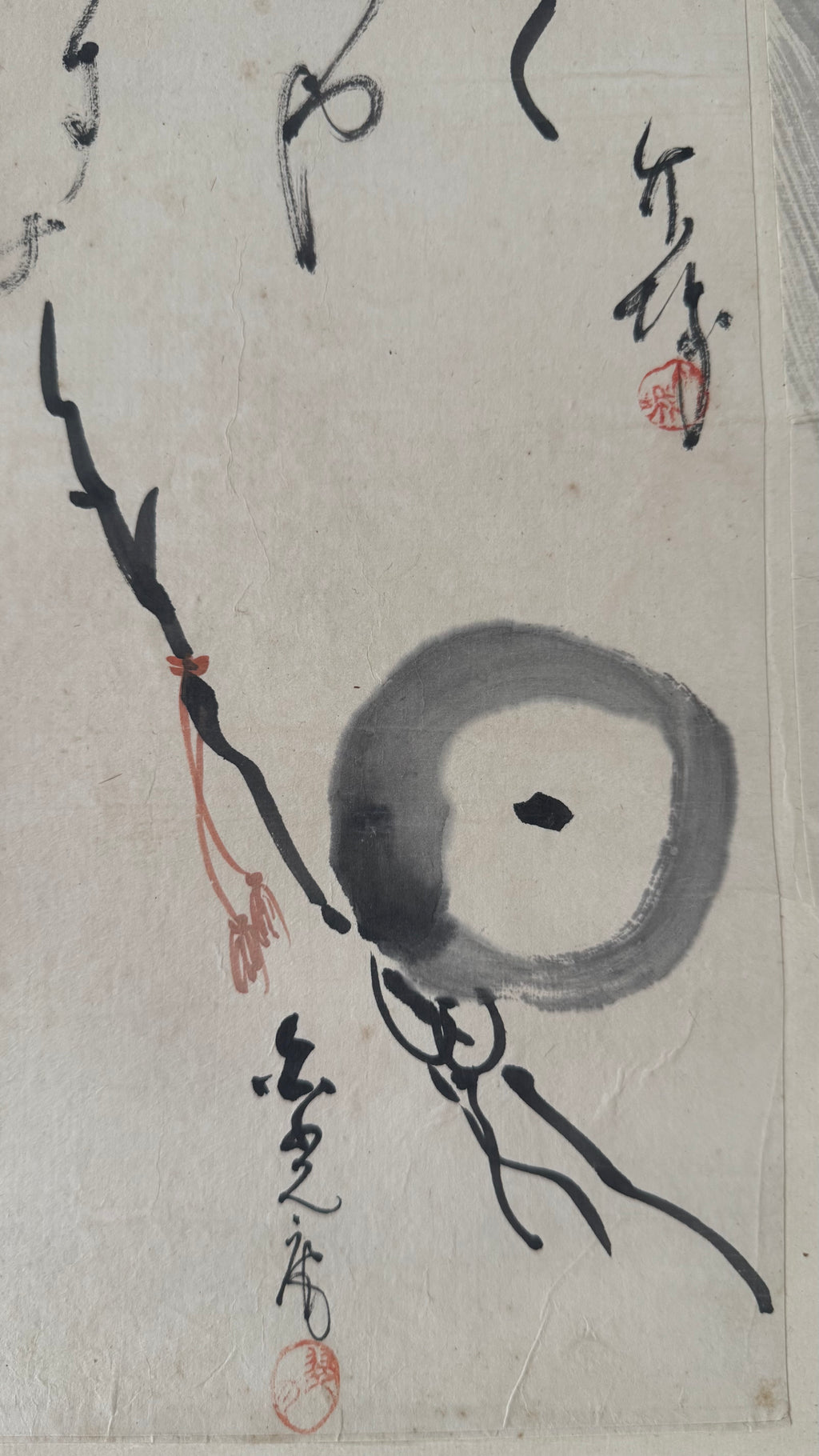 Vintage Japanese Haiga Kakemono Scroll Three Zen Haiku Ink Paintings