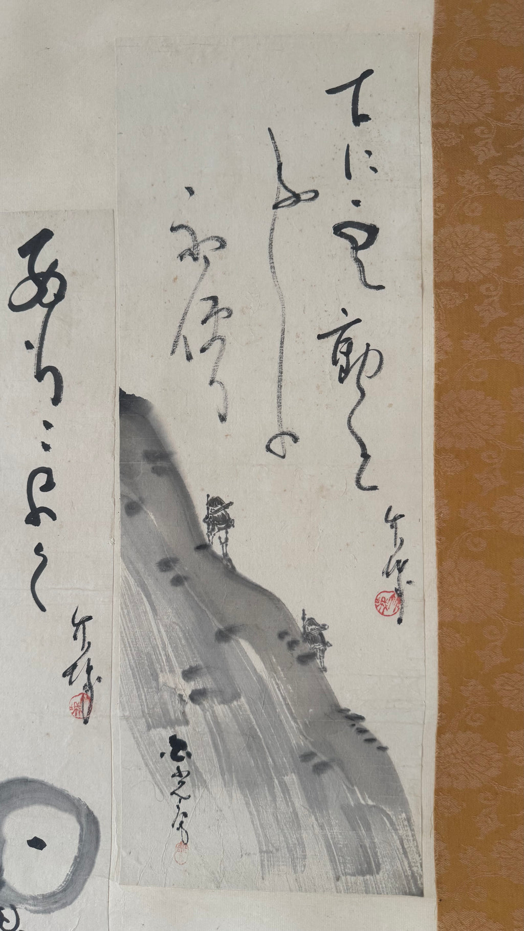 Vintage Japanese Haiga Kakemono Scroll Three Zen Haiku Ink Paintings