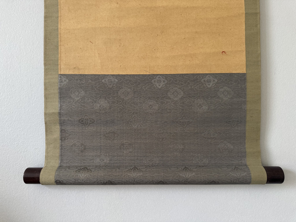 Vintage Japanese Zen Ink Painting Calligraphy Scroll Bamboo Staff Bell