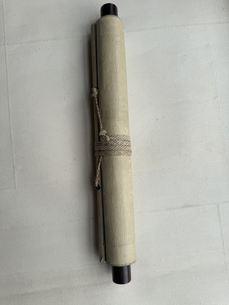 Vintage Japanese Zen Ink Painting Calligraphy Scroll Bamboo Staff Bell