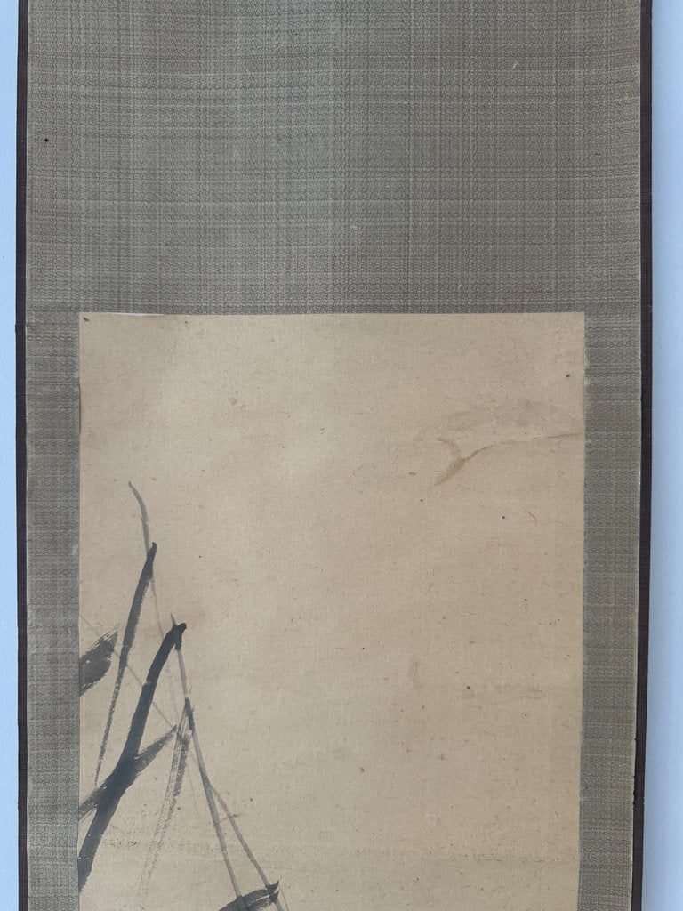 Antique Japanese Sumi-e Kakemono Scroll Red-Crowned Crane Painting