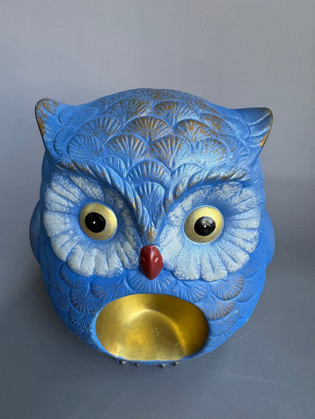 Golden-Bell Blue Owl Figurine - Handcrafted Japanese Ceramic