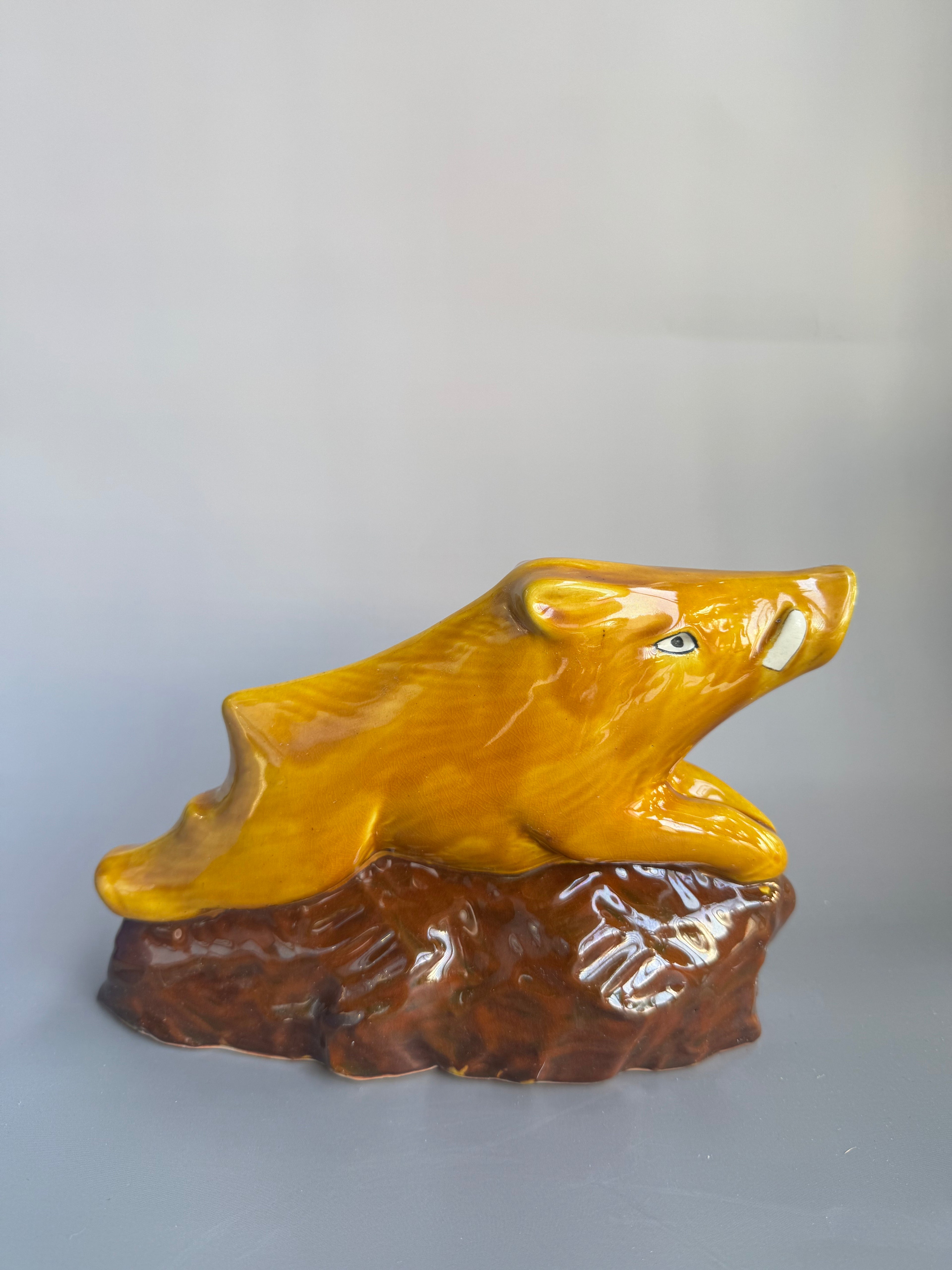 Japanese Ceramic Wild Boar Figurine | Handcrafted Symbol of Courage & Prosperity