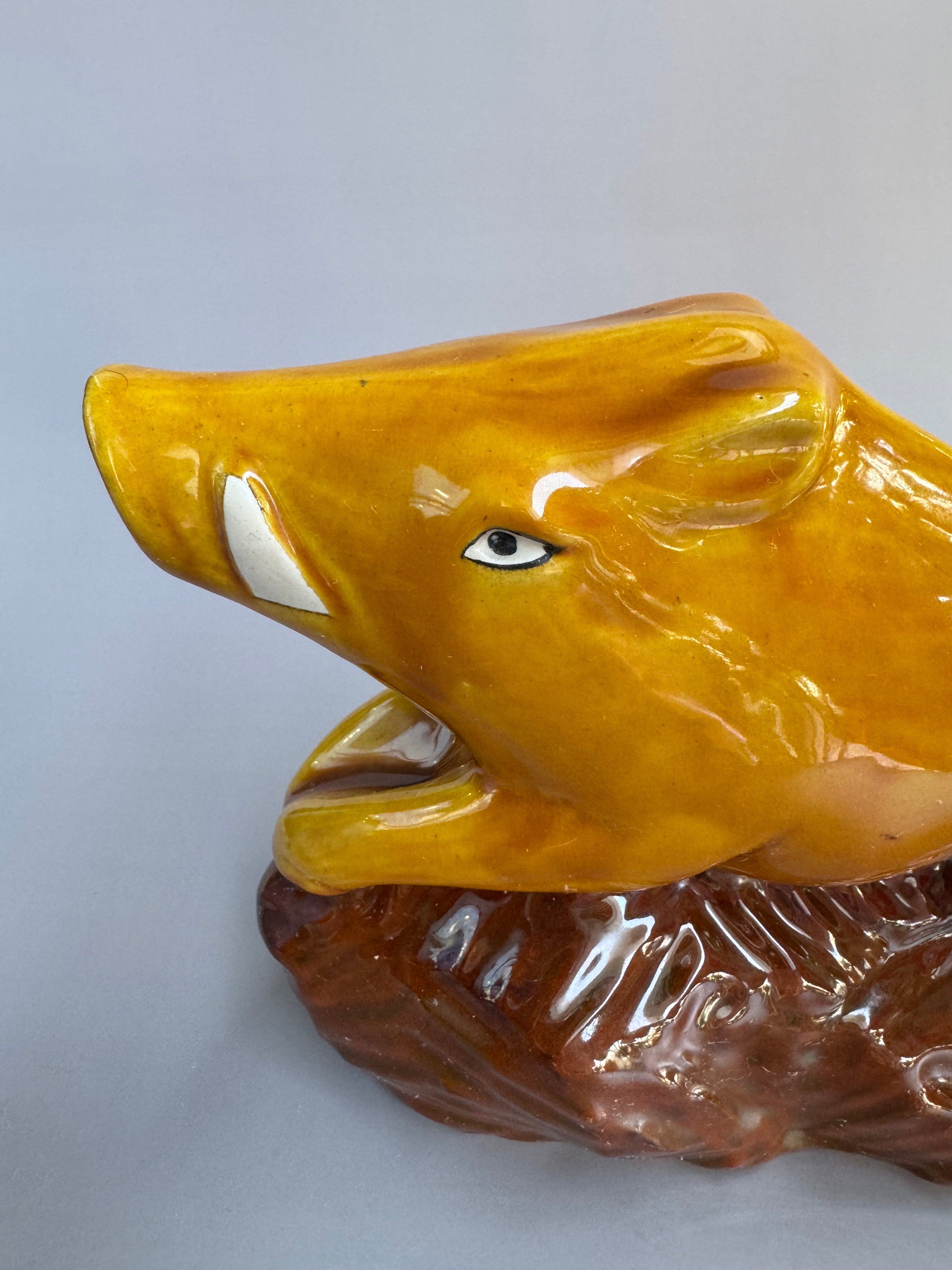 Japanese Ceramic Wild Boar Figurine | Handcrafted Symbol of Courage & Prosperity