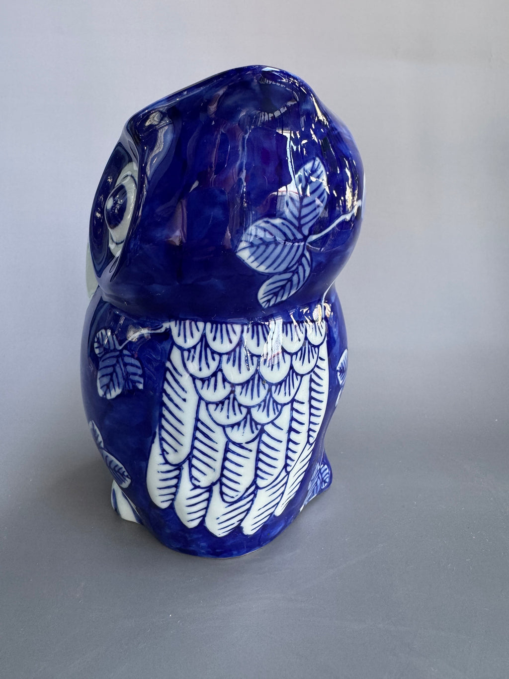 “Indigo Blue Owl Ceramic Figurine – Handcrafted Japanese Fukurou of Wisdom and Fortune
