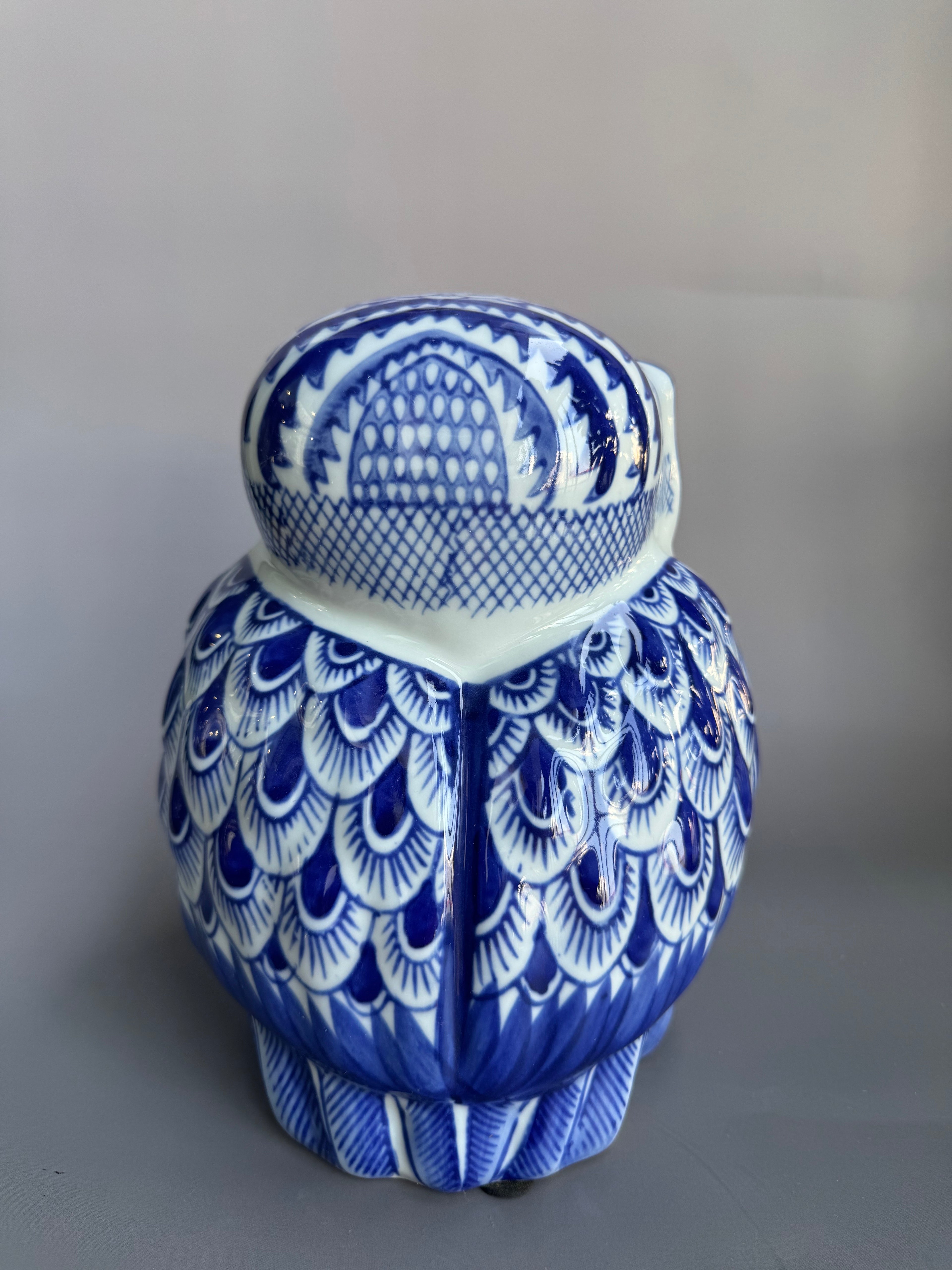 Japanese Blue & White Ceramic Owl Figurine “Fukurou” | Handcrafted Porcelain Art by Chikoyaki