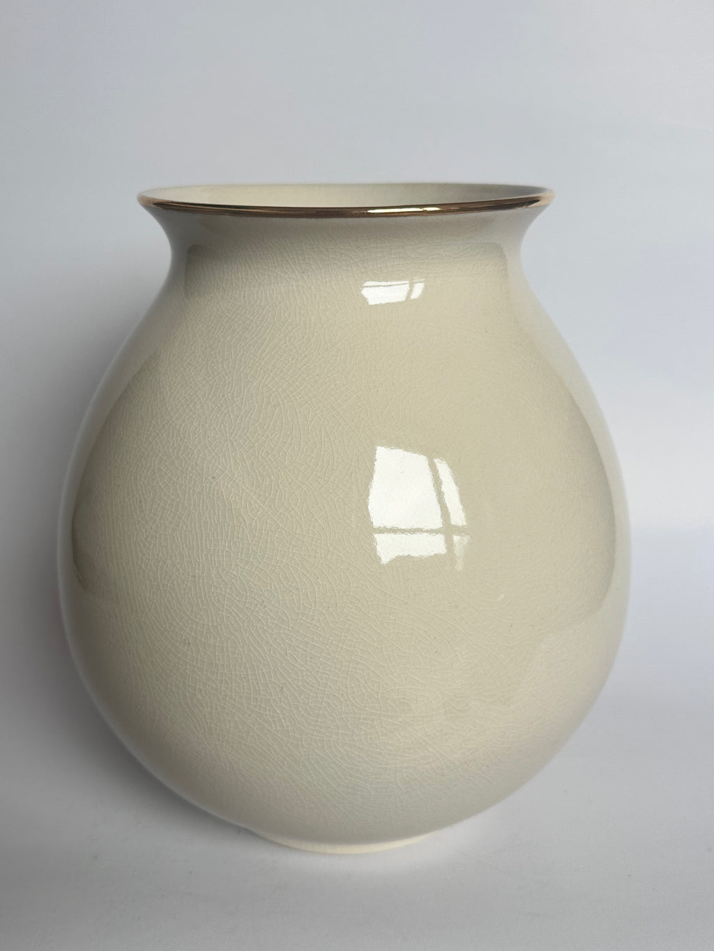 Kutani Vase Gold Iris Kakitsubata Kinrande Gilt Crackle Glaze Ivory Porcelain Signed Toei Showa