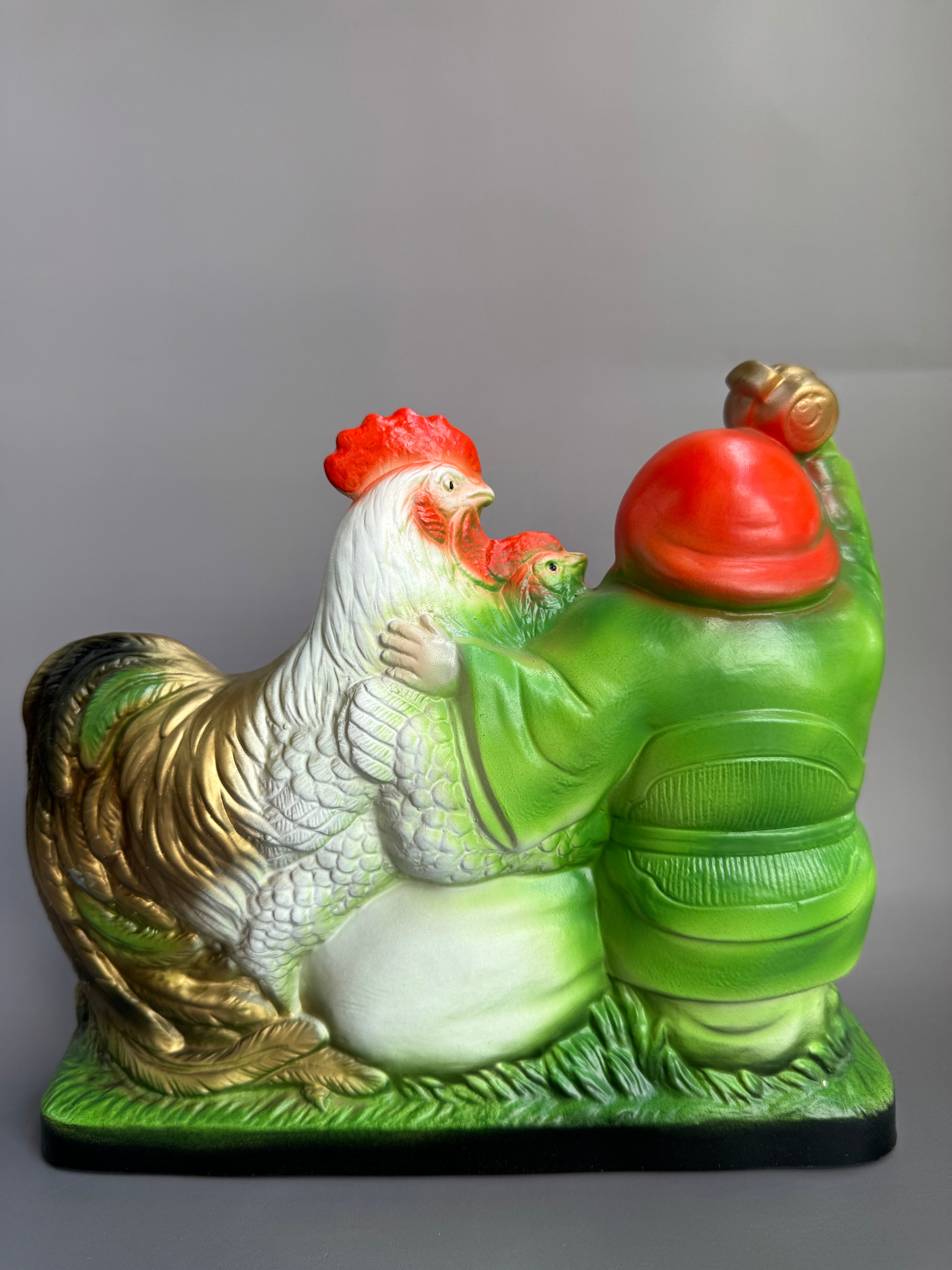 Daikokuten with Roosters – Japanese Lucky Ceramic Figurine
