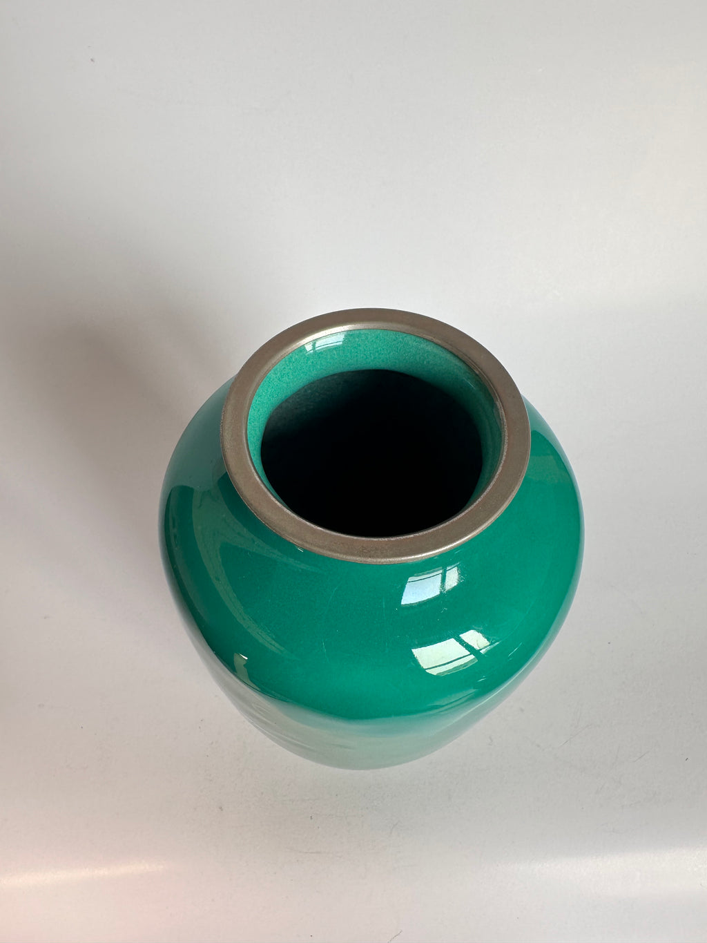 Japanese Cloisonné Vase Musen Shippo Malachite Green Enamel Silver Rim Nagoya Vintage Showa Era Collector Enamelware Gift