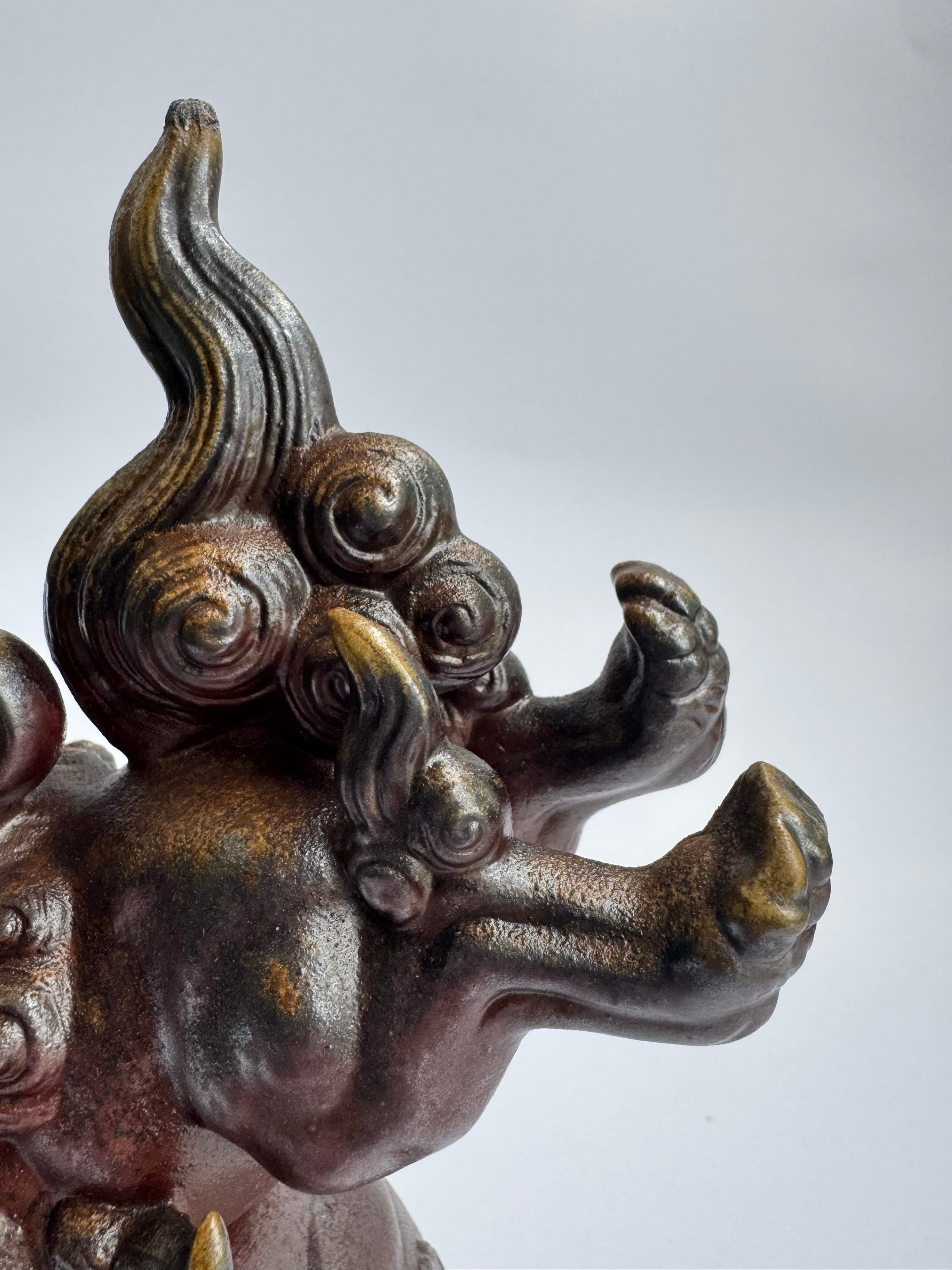 Bizen Shishi Lion Sculpture - Handmade Japanese Guardian Figurine in the Style of Kimura