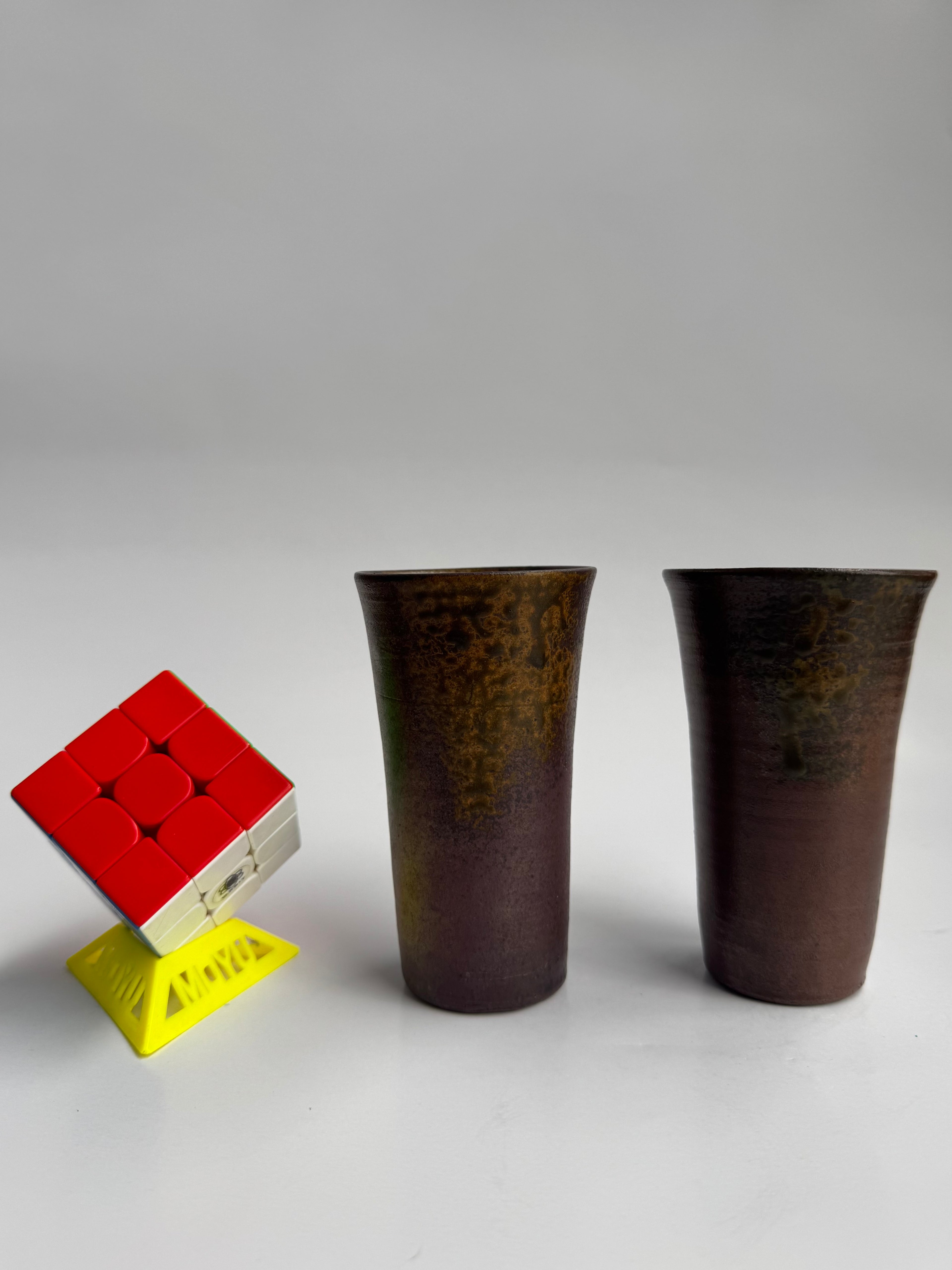 Pair of Vintage Bizen Yunomi | Husband & Wife Tea Cups | Natural Kiln Effects | Japanese Wabi-Sabi Pottery