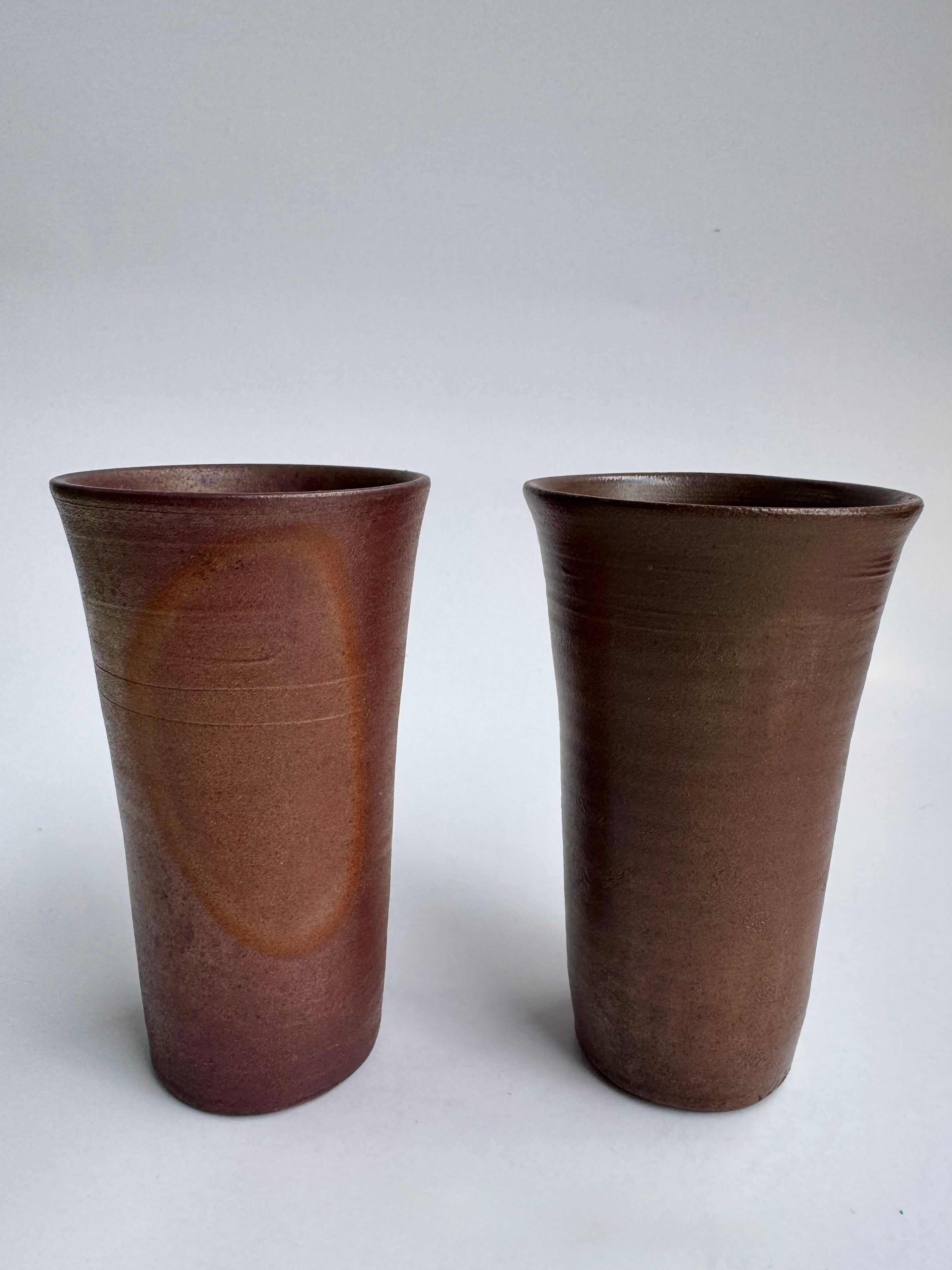 Pair of Vintage Bizen Yunomi | Husband & Wife Tea Cups | Natural Kiln Effects | Japanese Wabi-Sabi Pottery